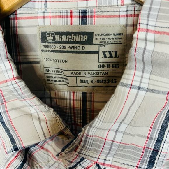 Machine Plaid Grey Blue Red Button Up Shirt XXL - Picture 4 of 4